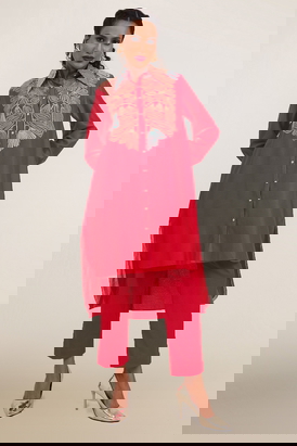 Pink Long Shirt Pant Set