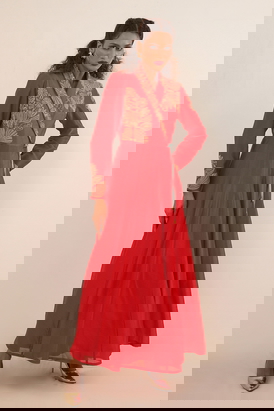 Pink Double Breasted Kalidar Angrakha Set