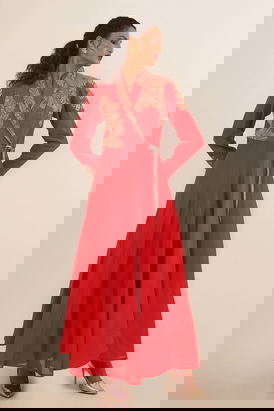 Pink Double Breasted Kalidar Angrakha Set