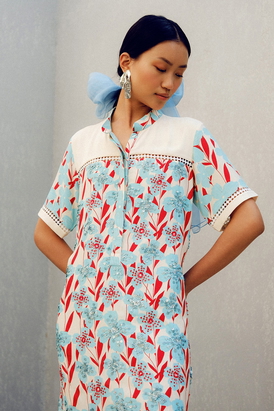 White Print Play Shirt Dress