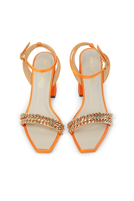 Flaming Katy - Orange Embroidered Mini Block Heels