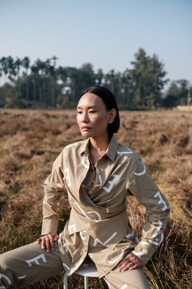 Khaki Line Printed Seattle Wrap Shirt