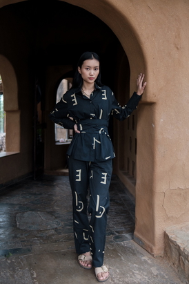 Black Line Printed Sandra Straight Pants