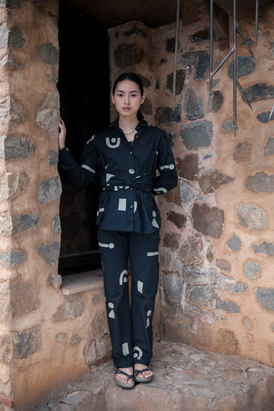 Black Triangle Printed Sandra Straight Pants