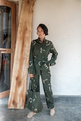 Green Line Printed Sandra Straight Pants