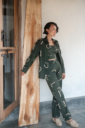 Green Line Printed Sandra Straight Pants
