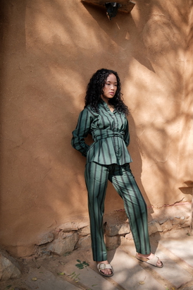 Green Stripes Sandra Straight Pants