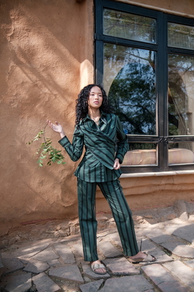 Green Stripes Sandra Straight Pants
