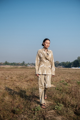 Khaki Line Printed Sandra Straight Pants