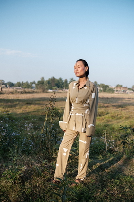 Khaki Triangle Printed Sandra Straight Pants