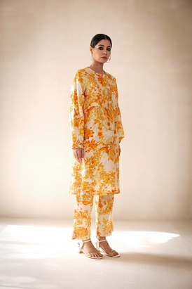 Rasasvada Yellow Printed Kurts Set(Chandari)
