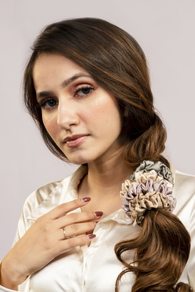 Luxury Scrunchies Set of 4 with Free Pouch - Neutral Crystal Gift Set