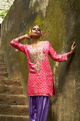 Pink & Purple Paisley Embroidered Kurta Set