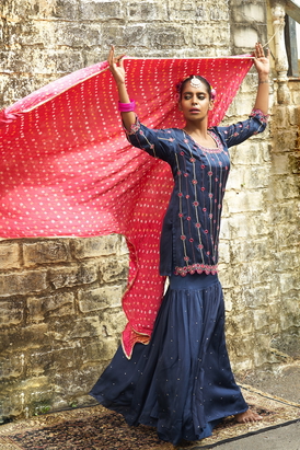 Blue Line Embroidered Sharara Set
