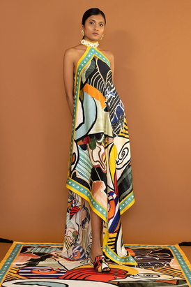 Iconomash Embellished Silk Flute Dress