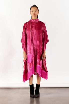 Pink Miller Velvet Kimono With Fringe
