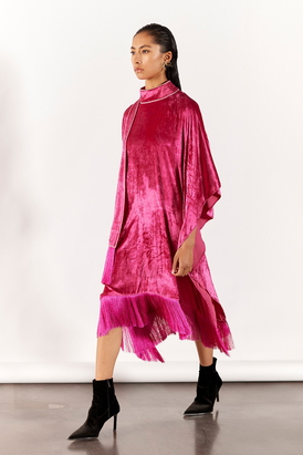 Pink Miller Velvet Kimono With Fringe