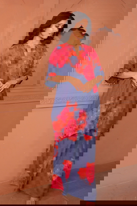 Pankhudi Blue Kaftan Set