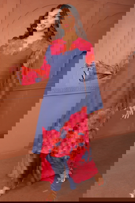Pankhudi Blue A-Line Kurta Set