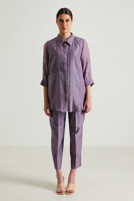 Mauve Lace Shirt and Pant in Silk Chanderi