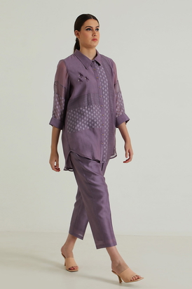 Mauve Lace Shirt and Pant in Silk Chanderi