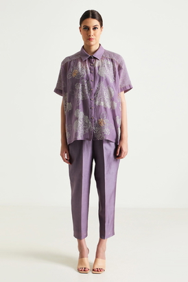 Cotton Chanderi Printed Shirt and Pant in Silk Chanderi