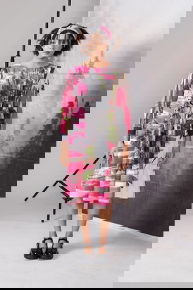 Pink Scratch Print Full Sleeve Dress