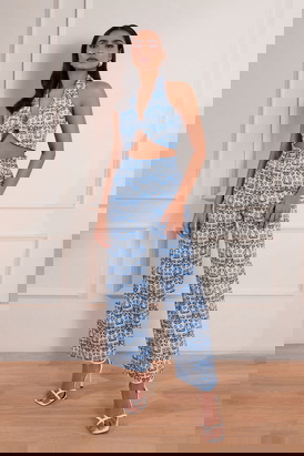 Denim Abstract Print Bustier