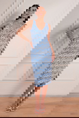 Denim Abstract Print Midi