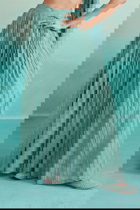 Mint Micropleated Sharara Pants