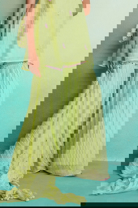 Lime Micropleated Sharara Pants