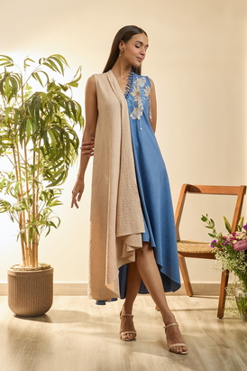 Desert Sand And French Blue High-Low Dress
