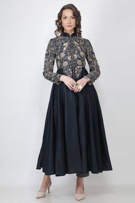 Cutwork Jaal Emb Zippered Anarkali Set