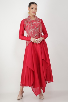 Embroidered Cowl Assymtrical Kurta Set