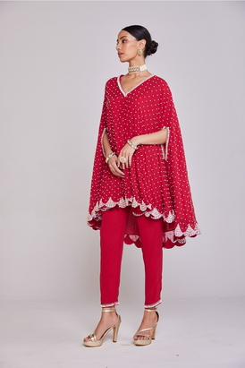 Crimson Red Asymmetrical Cape Set