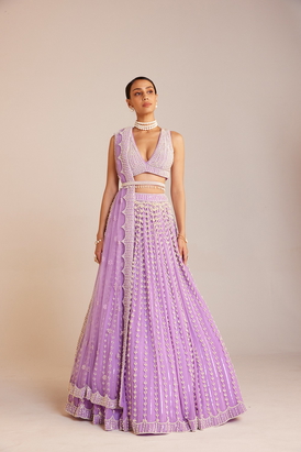 Lilac V Neck Pearl Chandelier Lehenga Set