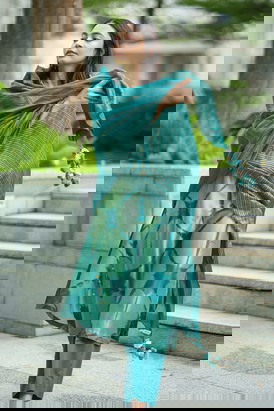 Panelled Tissue Dupatta-Emerald